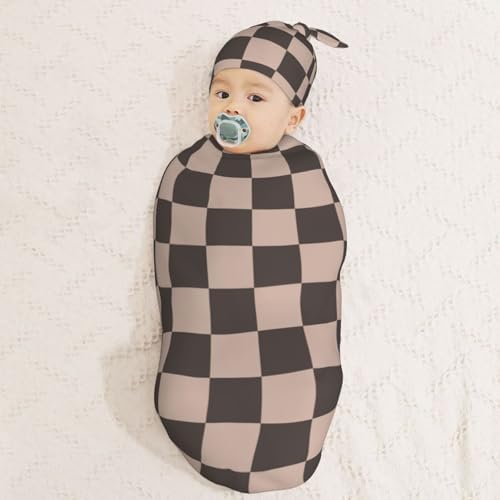 KiuLoam Coffee Brown Checkered Plaid Swaddle Blanket Set