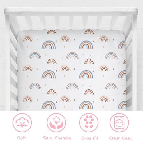 Hwmmbh Rainbow Crib Sheet 52x28 Cute Rainbow Drops Stretchy Fitted