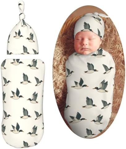 Muishi Cartoon Mallard Duck Flying Swaddle Blanket and Hat Set