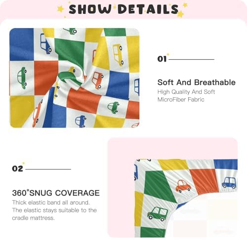Gbjiemia Cute Naive Cars Crib Sheets for Baby Boys and Girls