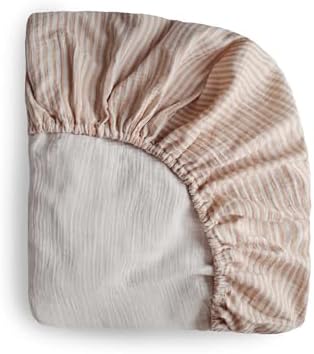 Mushie Extra Soft Muslin Mini Crib Sheet Natural Stripe