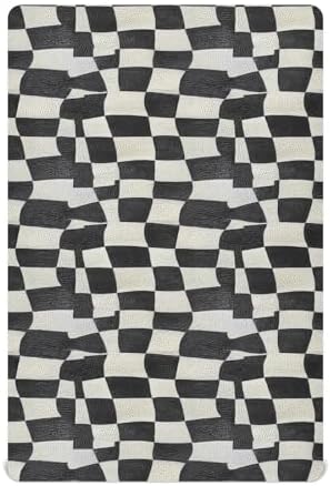 KICPOAY Fitted Crib Sheets Stretchy Playard Sheets Black White Snakeskin Checkered
