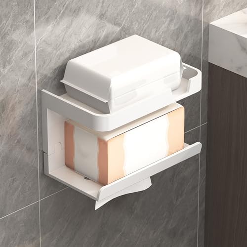 Wall Mounted Toilet Paper Holder with Large Storage Shelf