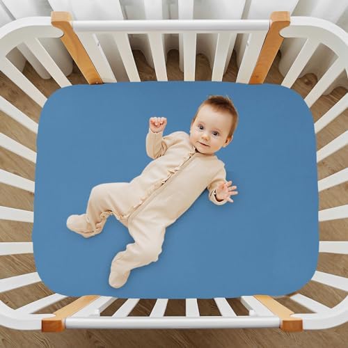 KEIGE Steel Blue Fitted Crib Sheet for Girls and Boys