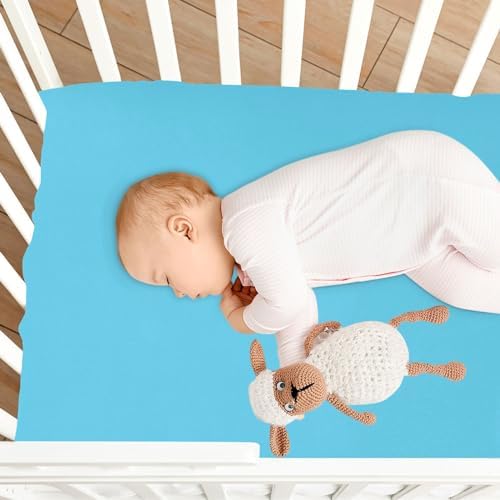KEIGE Sky Blue Crib Sheet for Baby Bedding