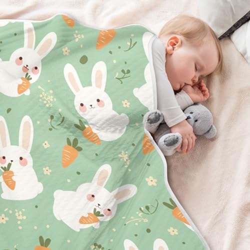 Sanluoli Baby Girl Swaddle Blanket with Cute Green Rabbits