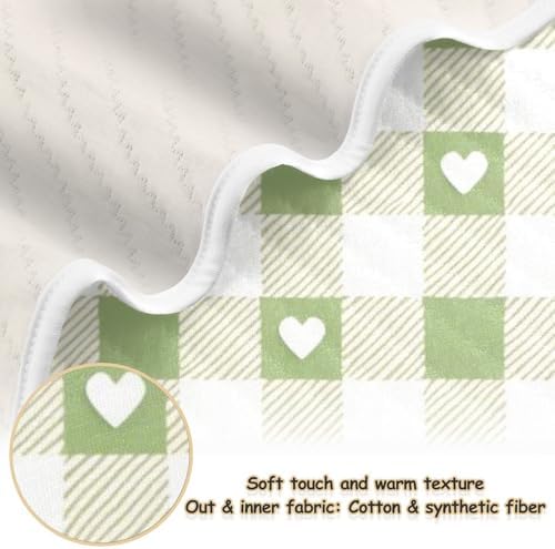 Sanluoli Swaddling Blanket with Satin Trim 30x40in Grey-Green Love Check