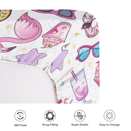 Pink Flamingo Ice Cream Sunglasses Crib Sheet 52x28