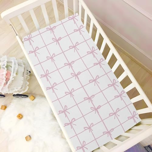 Pink Checkered Bow Ribbon Crib Sheets for Baby Toddler