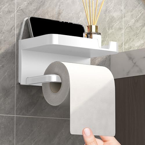 Self-Adhesive Toilet Paper Holder with Phone Shelf 1