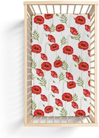 Vintage Red Poppies Crib Sheets 52x28 Inch