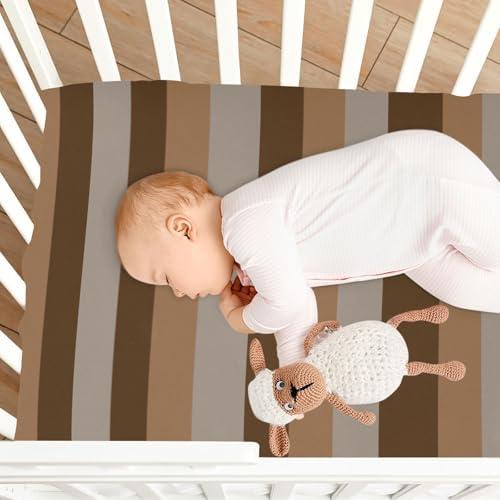 KICPOAY Dark Light Brown Stripes Crib Sheets Playard Sheets for Baby Toddler