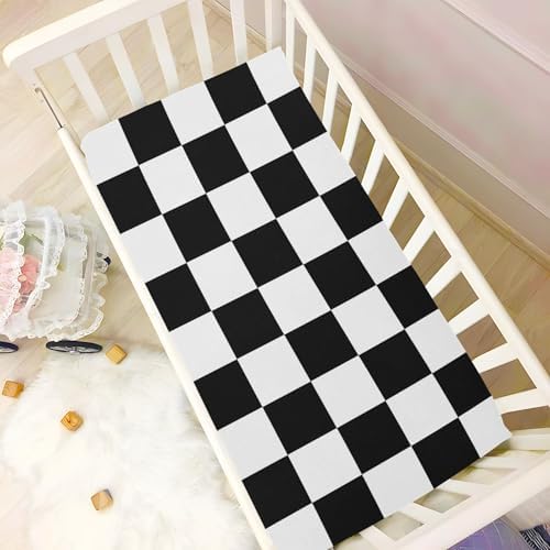 JIPONI Simple Checked Crib Sheet - Breathable Playard Toddler Mattress Cover