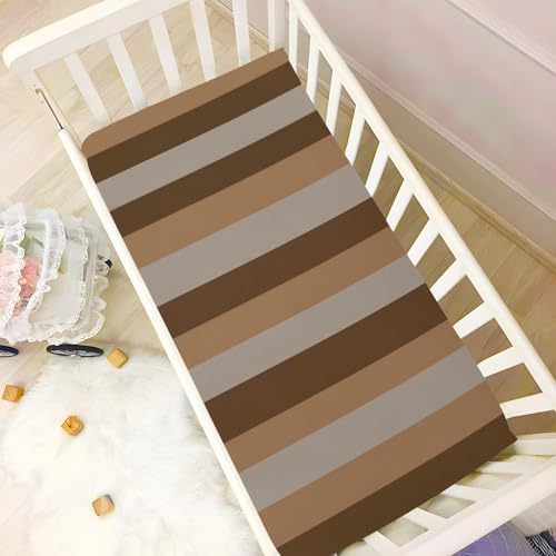 KICPOAY Dark Light Brown Stripes Crib Sheets Playard Sheets for Baby Toddler