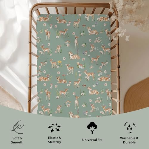 Deer Flowers Fawn Baby Crib Sheet 52x28x9 Inches