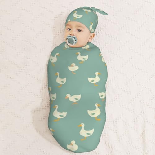 Muishi Kawaii White Goose Swaddle Blanket Beanie Set