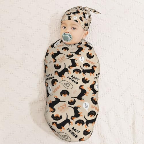 Muishi Cute Dachshund Swaddle Blanket and Hat Set