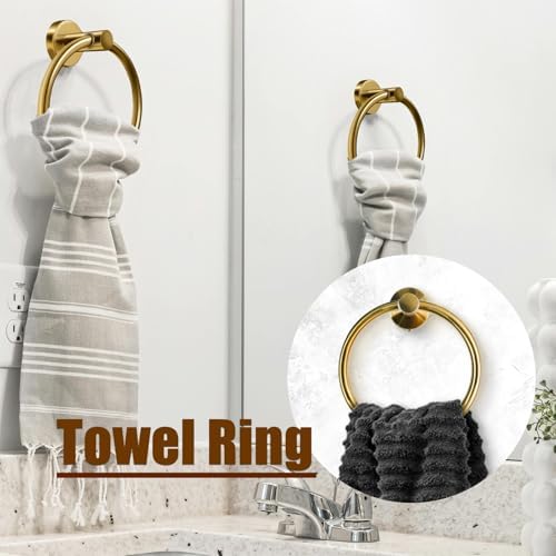 AttoShow 5PCS Brushed Gold Towel Bar Set