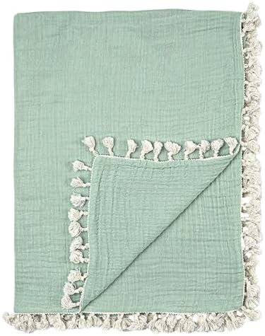 Crane Baby 6 Layer Muslin Swaddle Blanket Evergreen 30 x 40