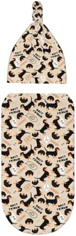 Muishi Cute Dachshund Swaddle Blanket and Hat Set