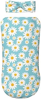 OLGCZM Baby Swaddle with Headband Set - Daisy Flower Blue