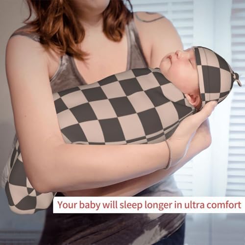 KiuLoam Coffee Brown Checkered Plaid Swaddle Blanket Set