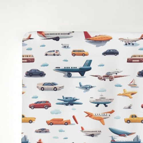 Colorful Planes Cars Baby Crib Sheet Retro 52x28