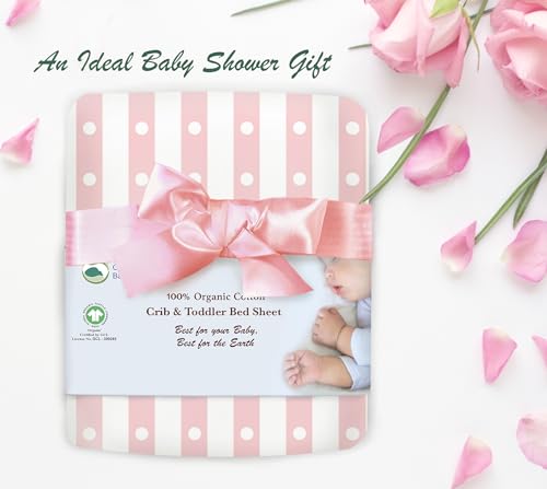 Cambria Baby Organic Cotton Fitted Sheets with Pink Stripes 1