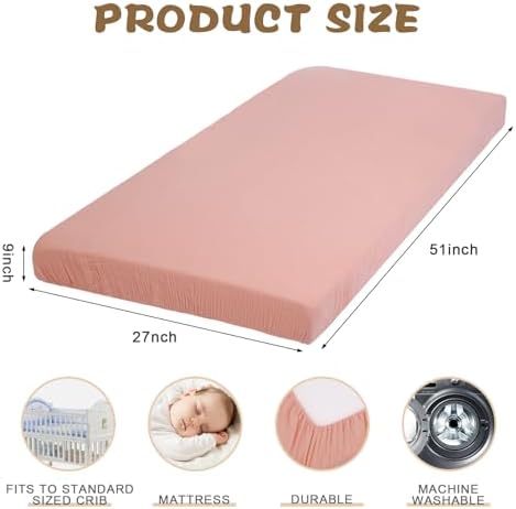 Newwiee 3 Pcs Muslin Crib Sheets Neutral Soft Fitted for Boys Girls