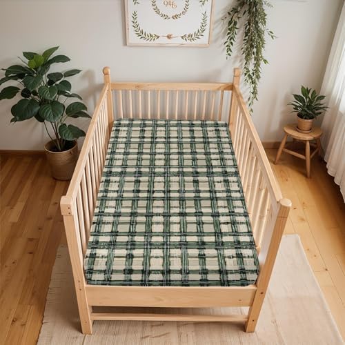 Watercolor Green Tartan Crib Sheets 28x52 Standard Fit