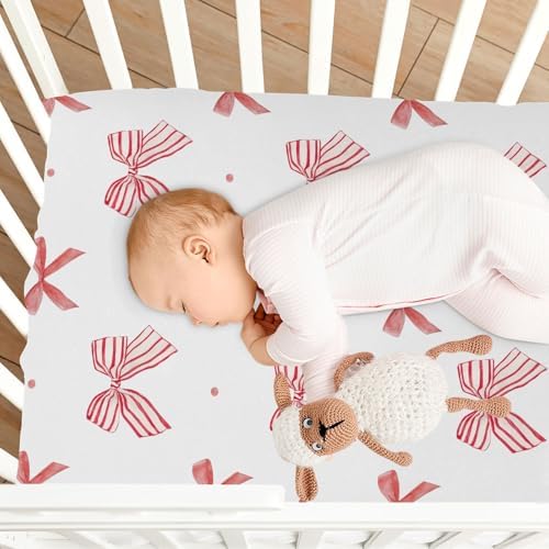 KICPOAY Red Stripe Coquette Bow Dots Crib Sheets