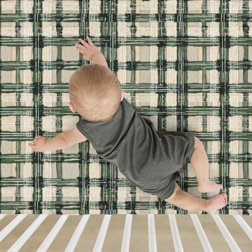 Watercolor Green Tartan Crib Sheets 28x52 Standard Fit