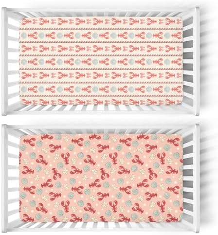 Red Coastal Lobsters Crib Sheets 2 Pack
