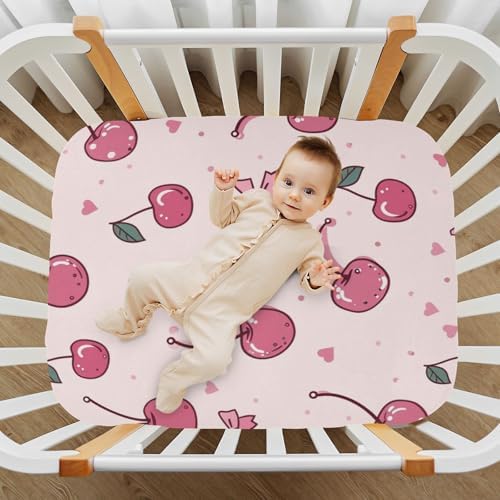 Pink Cherry Bow and Heart Crib Sheets for Baby Toddler