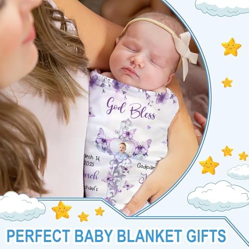Hyturtle Personalized Baptism Baby Blanket - Butterfly Christian Throw for Kids