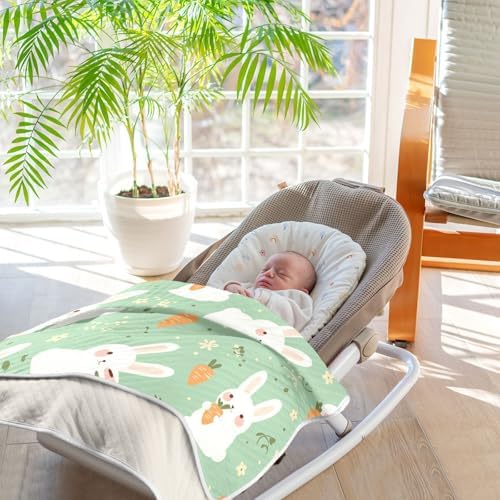 Sanluoli Baby Girl Swaddle Blanket with Cute Green Rabbits