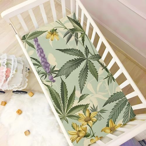 Retro Plant Pattern Crib Sheets for Girls and Boys