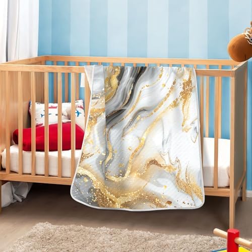Elegant Marble Grey Gold Baby Swaddle Blanket