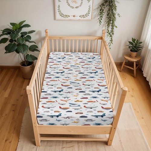 Colorful Planes Cars Baby Crib Sheet Retro 52x28