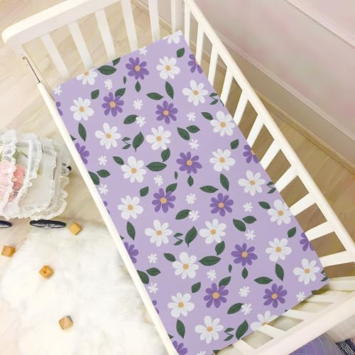 MNSRUU Crib Sheets Purple White Daisy Soft Breathable