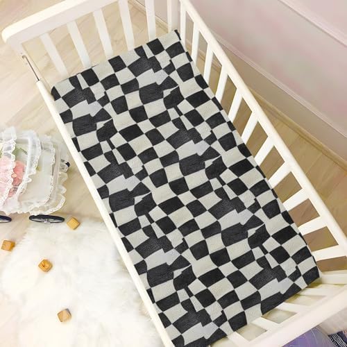 KICPOAY Fitted Crib Sheets Stretchy Playard Sheets Black White Snakeskin Checkered