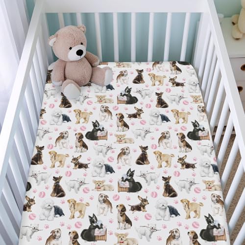 Cute Dogs Fitted Crib Sheet 52x28 Inch
