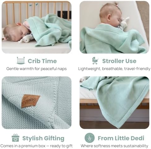 Little Dedi 100 Organic Cotton Swaddling Blanket - Soft 30x40 Sage