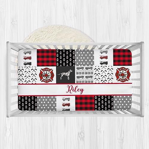 Personalized Crib Sheets with Name Fire Truck Design for Boys Girls