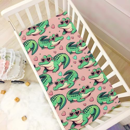 ALAZA Alligator Crocodile Pink Crib Sheets Soft Fitted for Babies