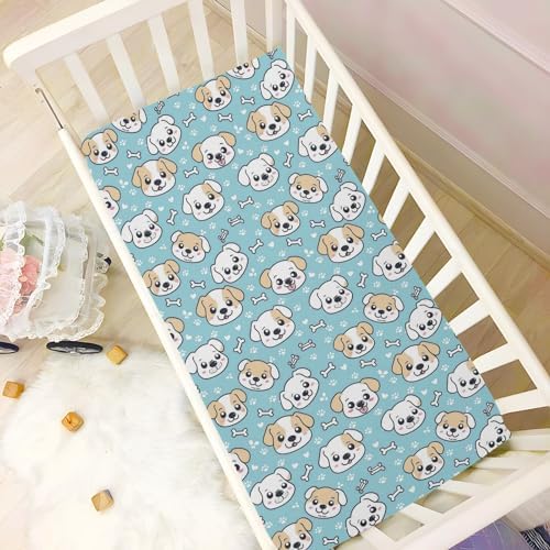 Cute Dog Puppy Bone Fitted Crib Sheet for Baby Bed