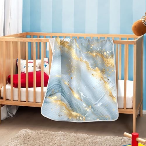 KICPOAY Grey Gold Marble Baby Swaddle Blanket