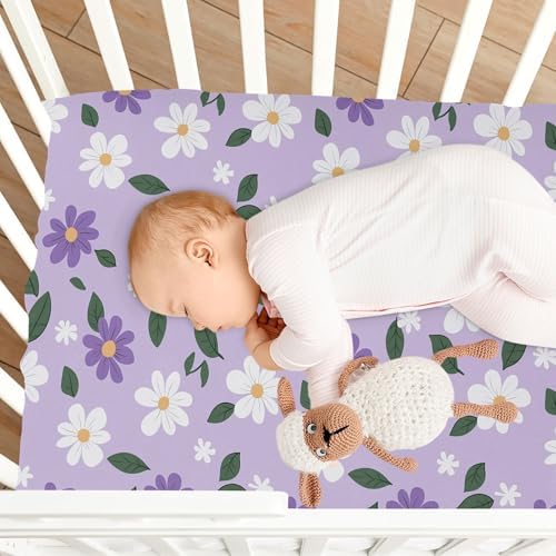 MNSRUU Crib Sheets Purple White Daisy Soft Breathable