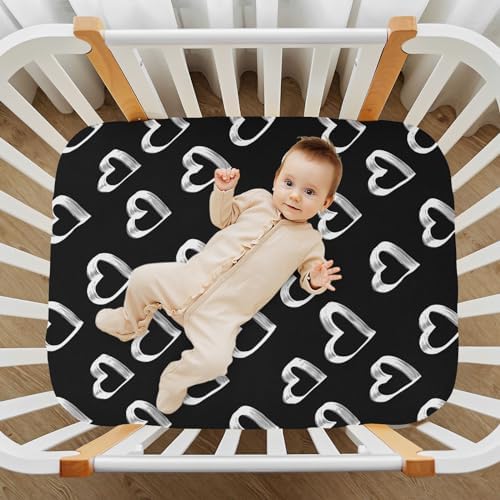 Hearts Black and White Crib Sheets for Baby Toddler