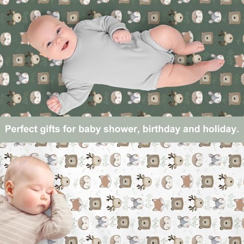 Boho Animals Crib Sheets 2 Pack Bear Deer Bunny Trees Mountain Soft Fitted